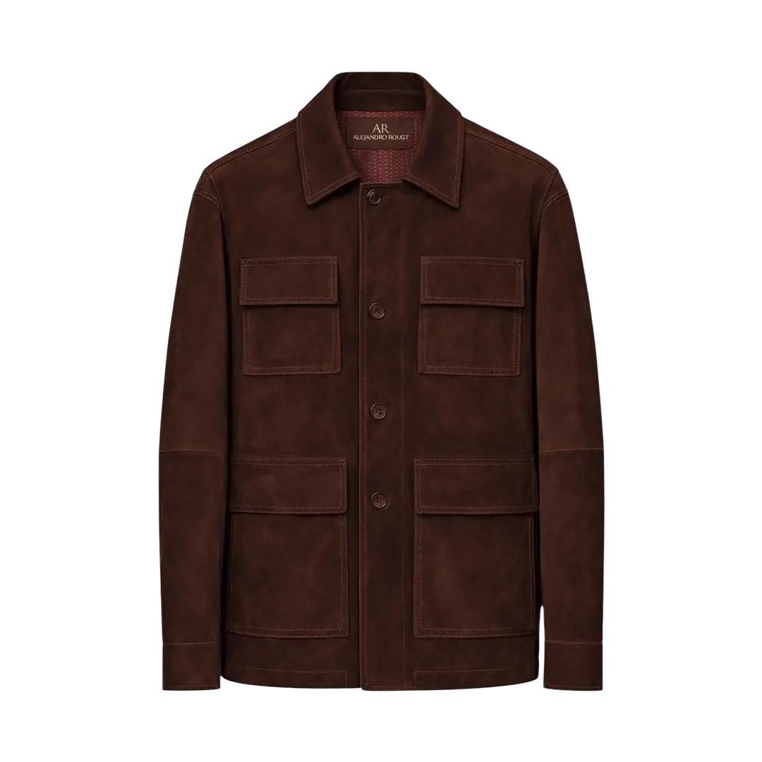 Chaqueta de cuero gamuzado granate